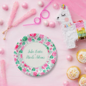 Roze Groen Roos bloemblaadjes bloementuin bruiloft Papieren Bordje (Feest)