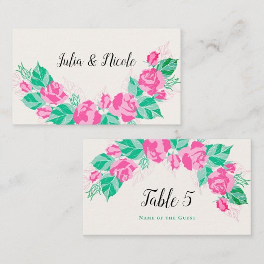 Roze Groen Roos bloemblaadjes bloementuin bruiloft Plaatskaartje (Voorkant / Achterkant)