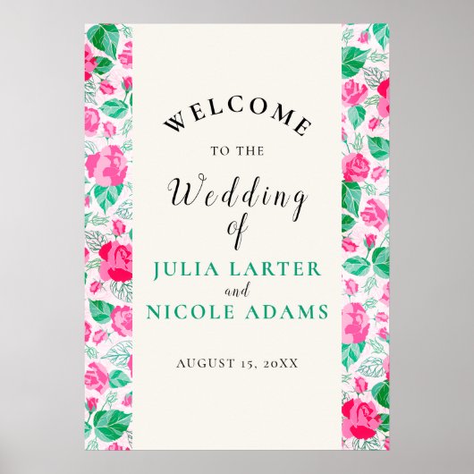 Roze Groen Roos bloemblaadjes bloementuin bruiloft Poster (Voorkant)