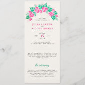 Roze Groen Roos bloemblaadjes bloementuin bruiloft Programmakaart (Voorkant)