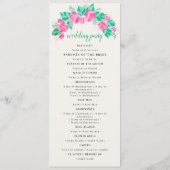 Roze Groen Roos bloemblaadjes bloementuin bruiloft Programmakaart (Achterkant)