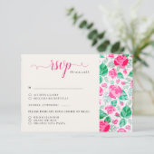 Roze Groen Roos bloemblaadjes bloementuin bruiloft RSVP Kaartje (Staand voorkant)