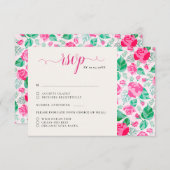 Roze Groen Roos bloemblaadjes bloementuin bruiloft RSVP Kaartje (Voorkant / Achterkant)