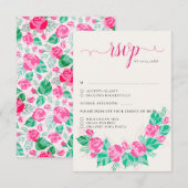 Roze Groen Roos bloemblaadjes bloementuin bruiloft RSVP Kaartje (Voorkant / Achterkant)