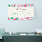 Roze Groen Roos bloemblaadjes bloementuin bruiloft Spandoek (Beurs)