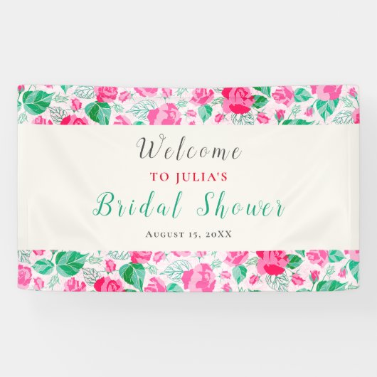Roze Groen Roos bloemblaadjes bloementuin bruiloft Spandoek (Horizontaal)