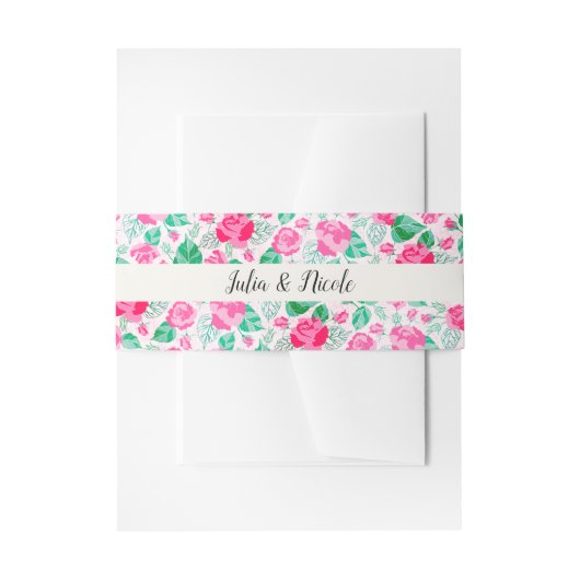 Roze Groen Roos bloemblaadjes bloementuin bruiloft Uitnodigingen Wikkel (Voorkant Voorbeeld)