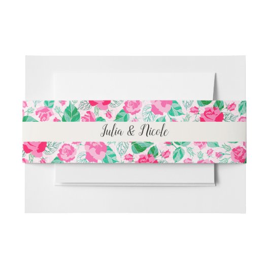 Roze Groen Roos bloemblaadjes bloementuin bruiloft Uitnodigingen Wikkel (Voorkant Voorbeeld)