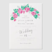 Roze Groen Roos bloemblaadjes bloementuin bruiloft Vellum Uitnodigingen (Voorkant)