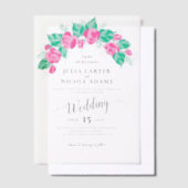 Roze Groen Roos bloemblaadjes bloementuin bruiloft Vellum Uitnodigingen (Offset)