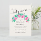 Roze Groen Roos Bloemen Tuin Baby shower Kaart (Staand voorkant)