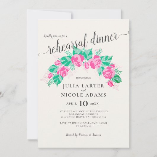 Roze Groen Roos Bloemen Tuin repetitie Diner Kaart (Voorkant)