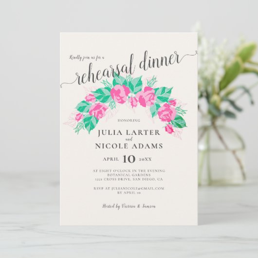 Roze Groen Roos Bloemen Tuin repetitie Diner Kaart (Staand voorkant)