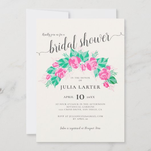 Roze Groen Roos Bloemen Tuin Vrijgezellenfeest Kaart (Voorkant)