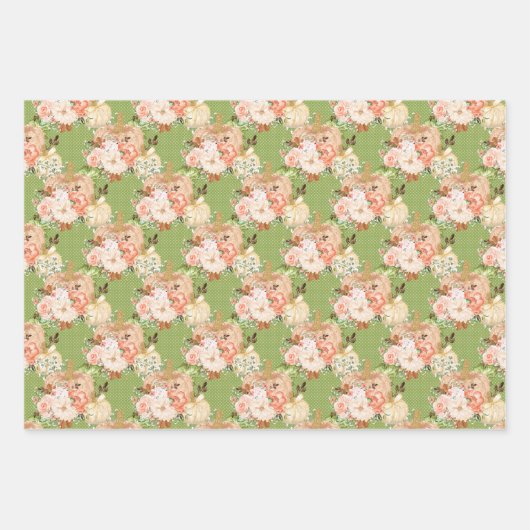 Roze Groen Roos Gouden Bloemen Pompoenen Patroon P Inpakpapier Vel (Voorkant 3)