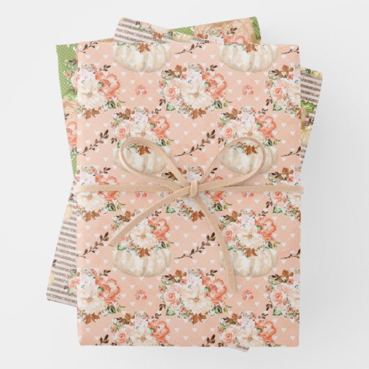 Roze Groen Roos Gouden Bloemen Pompoenen Patroon P Inpakpapier Vel (In situ)