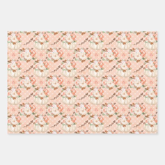 Roze Groen Roos Gouden Bloemen Pompoenen Patroon P Inpakpapier Vel (Voorkant)