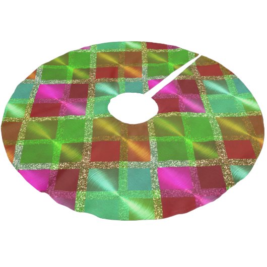 Roze Groen Sinaasappel Glitter Plaid Design Kerstboom Rok (Gekanteld)