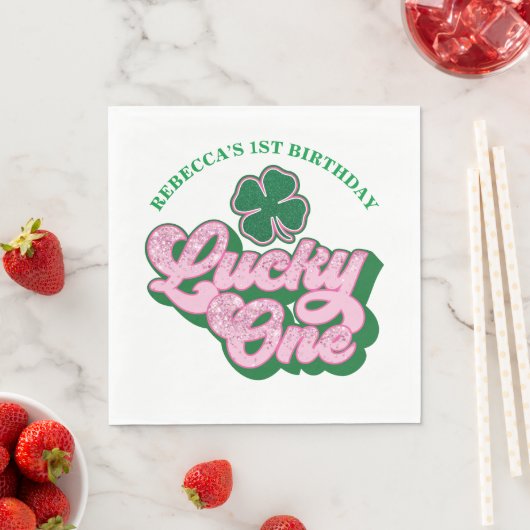 Roze Groen St. Patrick's Day Lucky One Verjaardag Servet (Insitu)