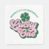 Roze Groen St. Patrick's Day Lucky One Verjaardag Servet (Voorkant)