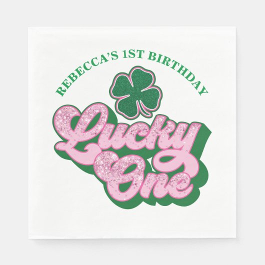 Roze Groen St. Patrick's Day Lucky One Verjaardag Servet (Voorkant)