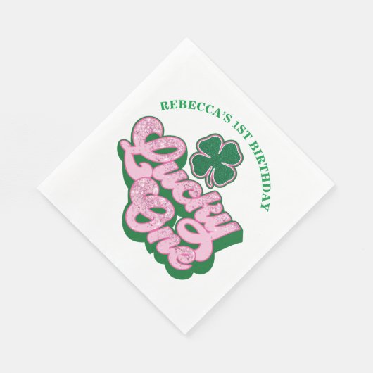 Roze Groen St. Patrick's Day Lucky One Verjaardag Servet (Hoek)