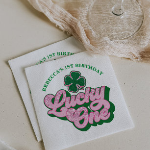 Roze Groen St. Patrick's Day Lucky One Verjaardag Servet