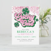 Roze Groen St. Patrick's Lucky One Eerste Verjaard Kaart (Staand voorkant)