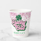 Roze Groen St. Patrick's Lucky One Eerste Verjaard Papieren Bekers (Voorkant)
