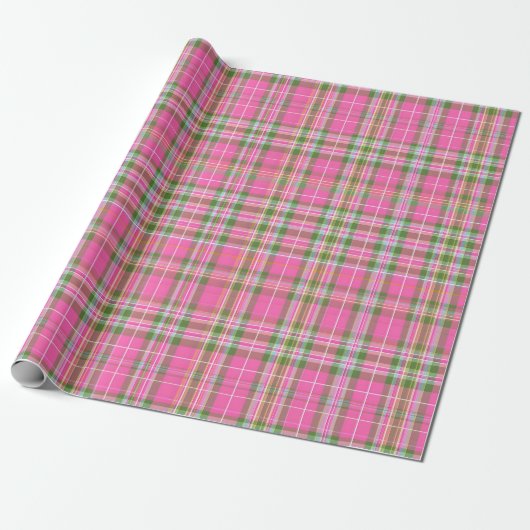 Roze & Groen Tartan Schotse ruit Cadeaupapier (Uitgerold)