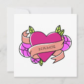 Roze Groen Tattoo van het Hart Voeg de Naam van de Notitiekaartje (Voorkant)