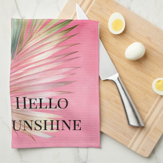 Roze Groen Tropisch blad Theedoek (Quarter Fold)