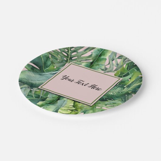 Roze & Groen Tropisch Bladeren Zoet 16 Feest Papieren Bordje (Gekanteld)