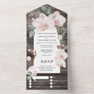 Roze groen tropisch landorchidee elegant hout all in one uitnodiging