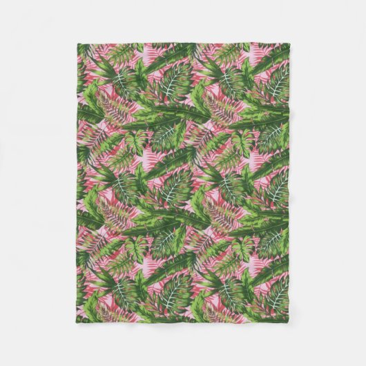 Roze groen tropisch Oerwoud botanisch Fleece Deken (Voorkant)