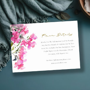 Roze Groen Tropische Bougainvillea Wedding Details Informatiekaartje