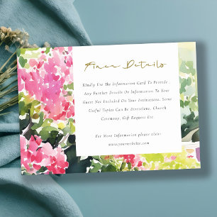 Roze Groen Tropische Bougainvillea Wedding Details Informatiekaartje