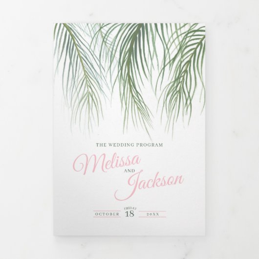 Roze groen tropische palmen waterverf kunst bruilo drieluik programma (Cover)