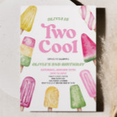 Roze Groen Twee Koele Popsicle 2e Verjaardagsfeest Kaart