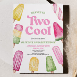 Roze Groen Twee Koele Popsicle 2e Verjaardagsfeest Kaart