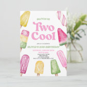 Roze Groen Twee Koele Popsicle 2e Verjaardagsfeest Kaart (Staand voorkant)