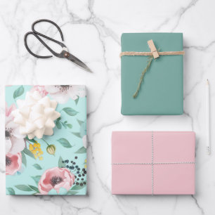 roze groen ventilatorpatroon inpakpapier vel