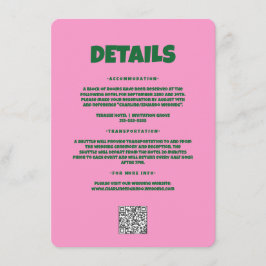Roze Groen Vet Funky Groovy Wedding Detail Informatiekaartje