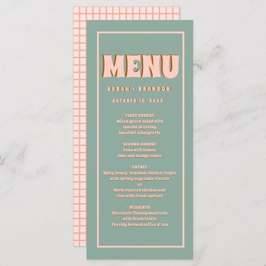 Roze Groen Vet Groovy Typografie Bruiloft Menu