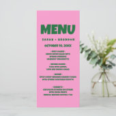 Roze Groen Vet Retro Bruiloft Menu (Staand voorkant)