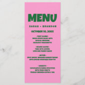 Roze Groen Vet Retro Bruiloft Menu (Voorkant)