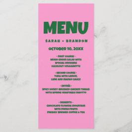 Roze Groen Vet Retro Bruiloft Menu