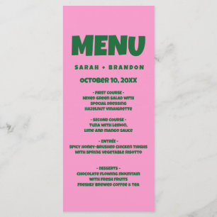 Roze Groen Vet Retro Bruiloft Menu