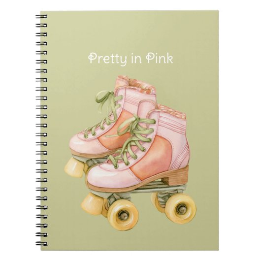 Roze Groen Veters Roller Skates Notitieboek (Voorkant)