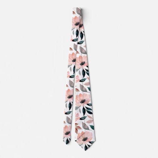 Roze groen Waterverf bloemmotief Stropdas (Achterkant)